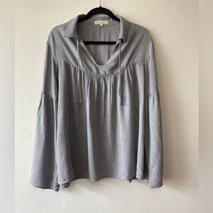 Side Stitch Gray Boho Peasant Blouse 100% Viscose Size M